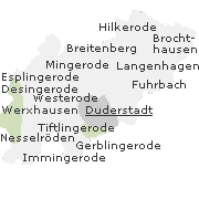 Lage einiger Orte im Stadtgebiet von Duderstadt