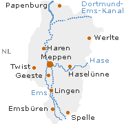 Emsland Kreis mit Meppen in Niedersachsen