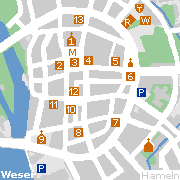 Hameln, Stadtplan  der Sehenswürdigkeiten im Altstadtkern