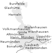 Lage einiger Orte im Stadtgebiet von Hannoversch Münden