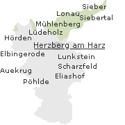 Lage einiger Orte im Stadtgebiet von Herzberg am Harz