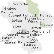 Lage einiger Orte im Stadtgebiet von Lüchow