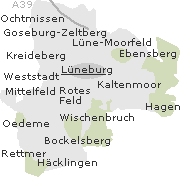Lage einiger Stadtteile im Stadtgebiet von Lüneburg