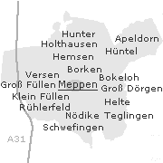 Lage einiger Orte im Stadtgebiet Meppen