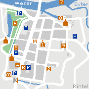 Plan einiger Sehenswürdigkeiten in der Altstadt von Rinteln in Niedersachsen