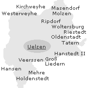 Lage einiger Orte im Stadtgebiet von Uelzen