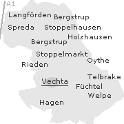 Lage einiger Orte im Stadtgebiet von Vechta