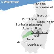 Lage einiger Orte im Stadtgebiet von Wittmund