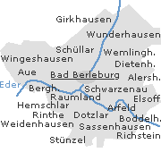 Lage einiger Orte im Stadtgebiet von Bad Berleburg