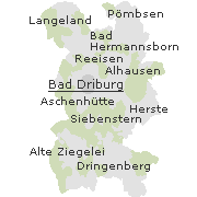 Lage einiger Stadtteile im Stadtgebie von Bad Driburg