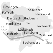Lage einiger Ortsteile im Stadtgebiet von Bergisch Gladbach