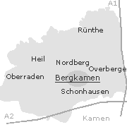 Lage einiger Ortsteile im Stadtgebiet von Bergkamen