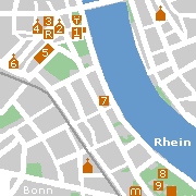 Bonn, Stadtplan der Sehenswürdigkeiten in der Innenstadt