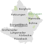 Lage einiger Stadtteile im Stadtgebie von Borgentreich