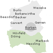 Lage der Stadtteile im Stadtgebiet von Borken