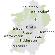 Lage einiger Stadtteile im Stadtgebie von Brakel