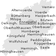 Lage einiger Orte im Stadtgebiet von Ennepetal