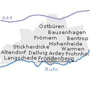 Lage einiger Orte im Stadtgebiet von Fröndenberg/Rur