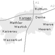Lage einiger Ortsteile im Stadtgebiet von Kamen