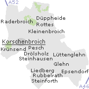 Lage einiger Orte im Stadtgebiet von Korschenbroich