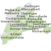 Lage einiger Orte im Stadtgebiet von Lennestadt
