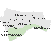 Lage einiger Ortsteile im Stadtgebiet von Lübbecke