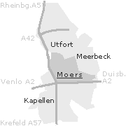 Lage einiger Orte im Stadtgebiet von Moers