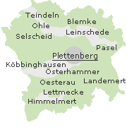 Lage einiger Orte im Stadtgebiet von Plettenberg