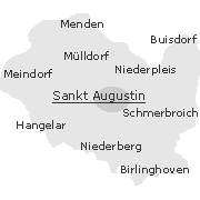Lage einiger Orte im Stadtgebiet von Sankt Augustin