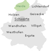 Lage einiger Ortsteile im Stadtgebiet von Schwerte