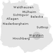 Lage einiger Orte im Stadtgebiet von Warstein