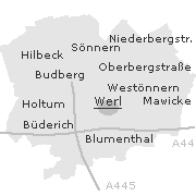Lage einiger Orte im Stadtgebiet von Werl