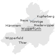 Lage einiger Orte im Stadtgebiet von Wipperfürth
