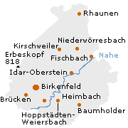 Lage einiger Städte im Kreis Birkenfeld