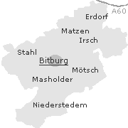 Lage einiger Orte im Stadtgebiet von Bitburg