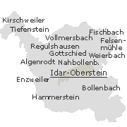 Lage einiger Orte bzw. Stadtteile im Stadtgebiet Idar-Oberstein