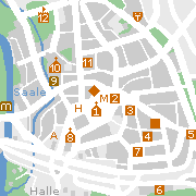 Halle, Stadtplan der Sehenswürdigkeiten in der Innenstadt