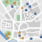 Bad Düben - Stadtplan mit Sehenwürdigkeiten in der Innenstadt