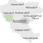 Lage einiger Stadtteile im Stadtgebiet von Burgstädt