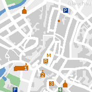 Glauchau - Stadtplan mit Sehenwürdigkeiten in der Innenstadt