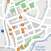 Kamenz - Stadtplan mit Sehenwürdigkeiten in der Innenstadt