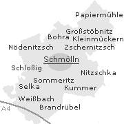 Lage einiger Orte im Stadtgebiet von Schmölln